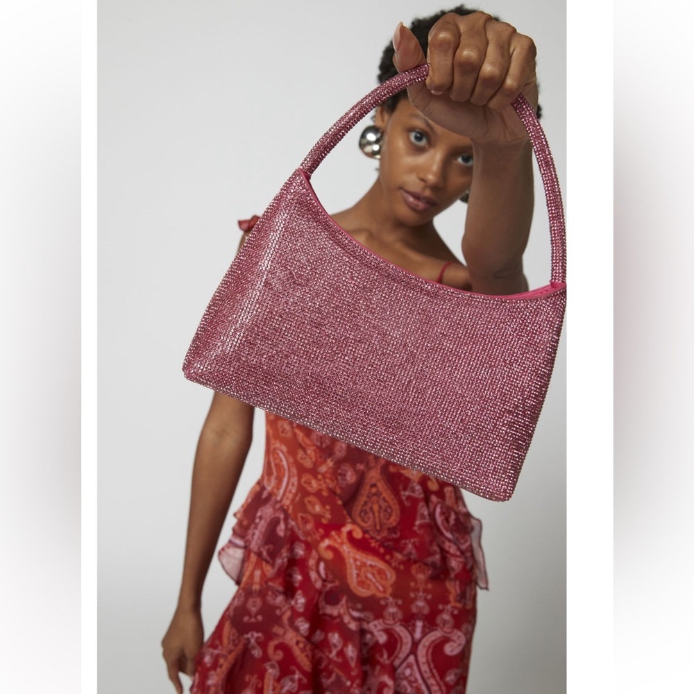 Kimchi Blue Diamante Rhinestone Structured Baguette Hobo Bag Pink - Picture 5 of 6